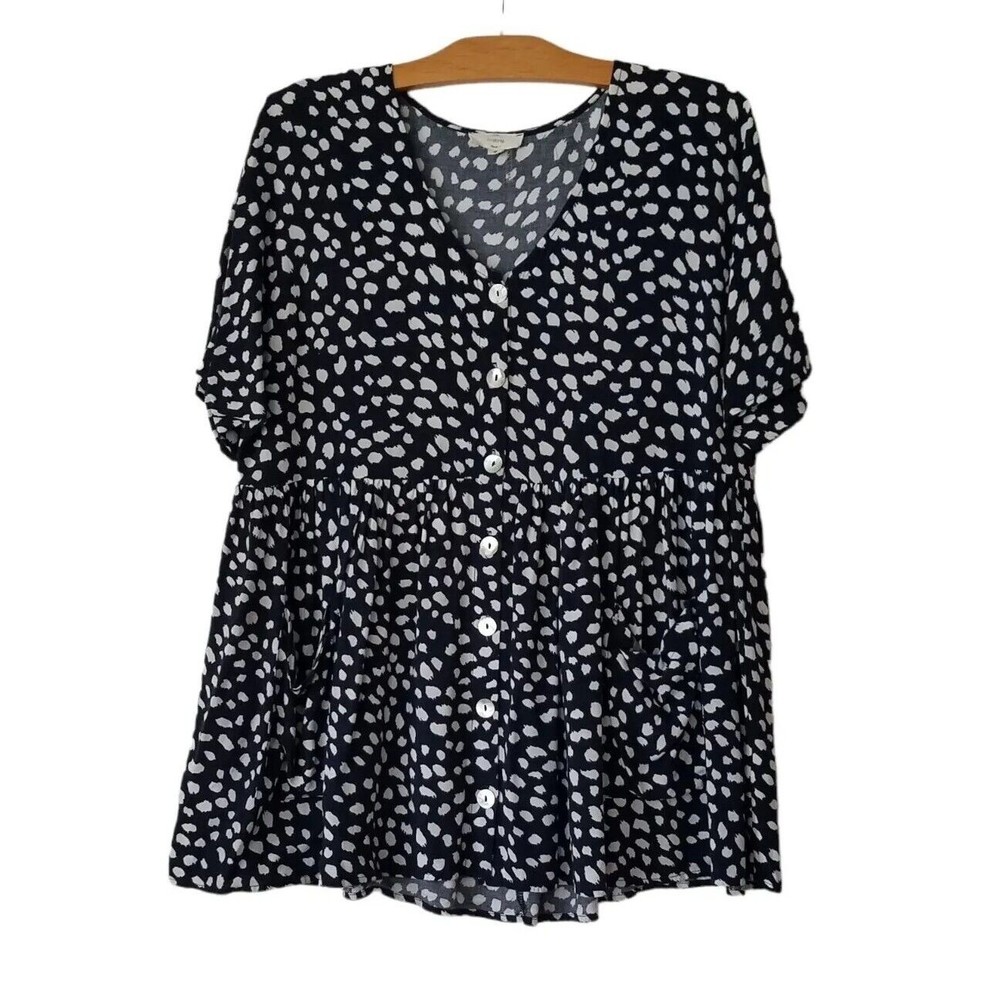 Entro Womens S Babydoll Top Dolman Sleeve Blouse Polka Dot Navy